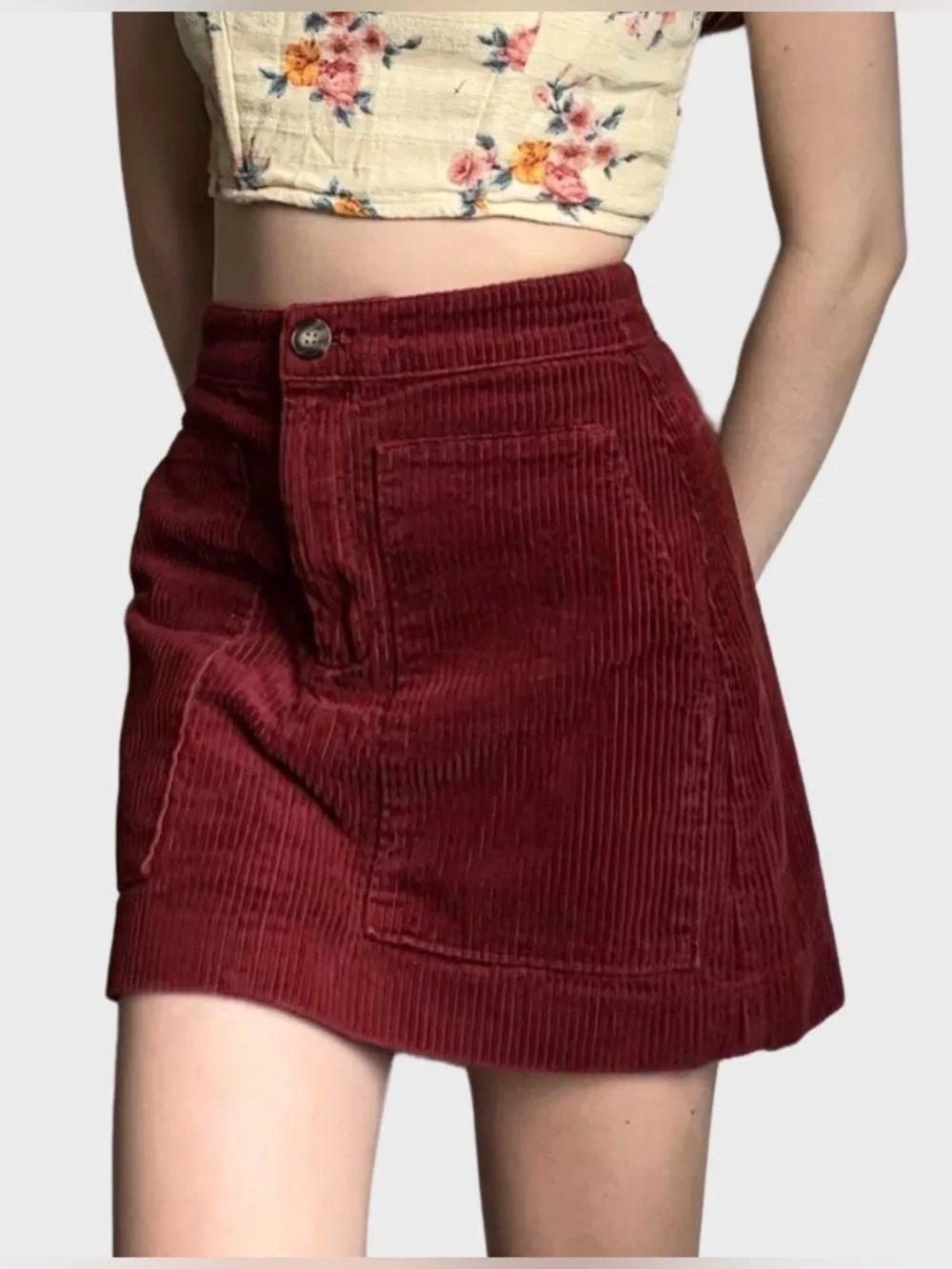 Red Corduroy 100% Cotton Mini Skirt - Size 6